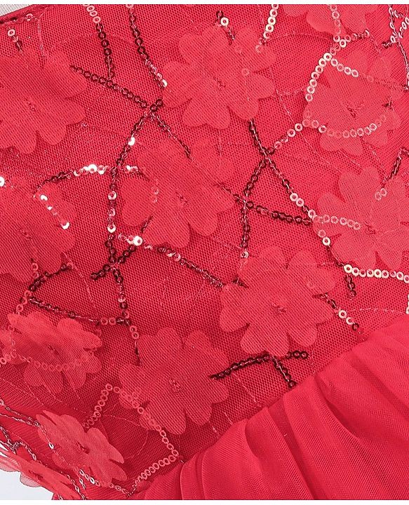 Babyhug Sleeveless Mesh Frock with Sequin Detailing - Red