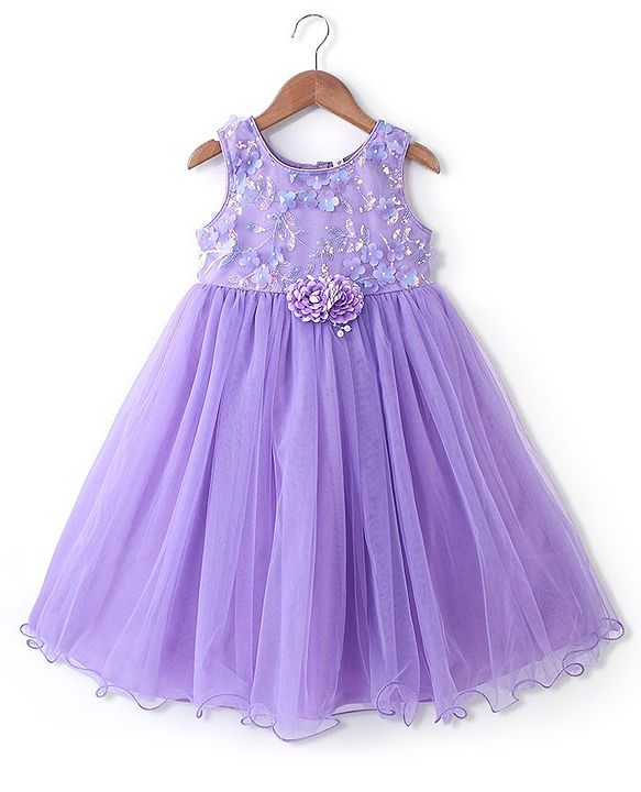 Babyhug Sleeveless Embroidered Yoke with Corsage Party Frock - Purple
