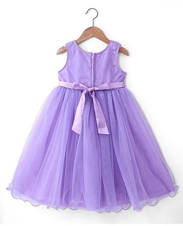 Babyhug Sleeveless Embroidered Yoke with Corsage Party Frock - Purple