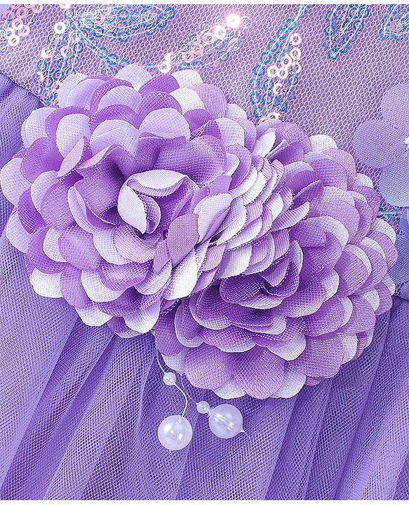 Babyhug Sleeveless Embroidered Yoke with Corsage Party Frock - Purple