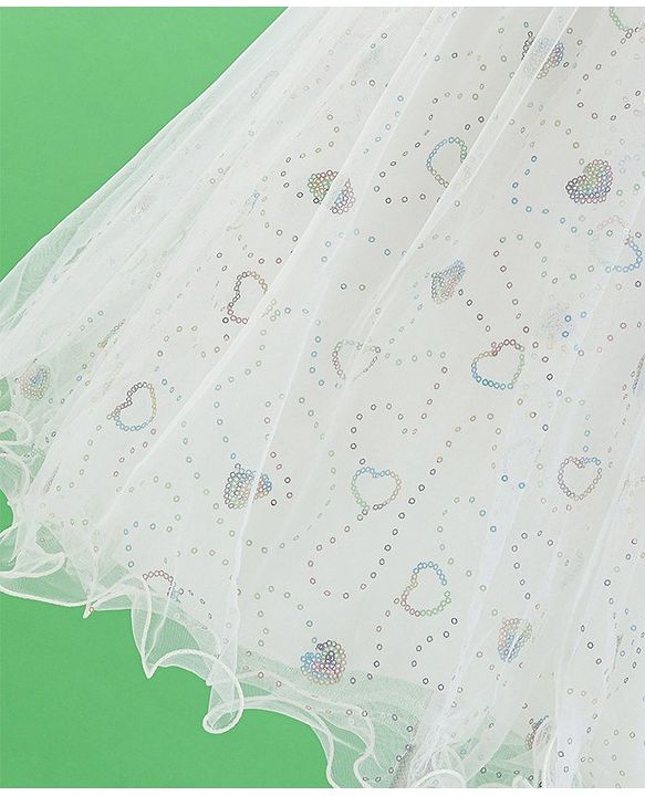 Babyhug Woven Sleeveless Party Frock Sequinned With Floral Applique - White