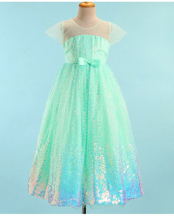 Babyhug Half Sleeves Gown with Sequin Detailing - Mint