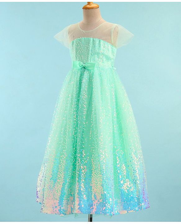 Babyhug Half Sleeves Gown with Sequin Detailing - Mint
