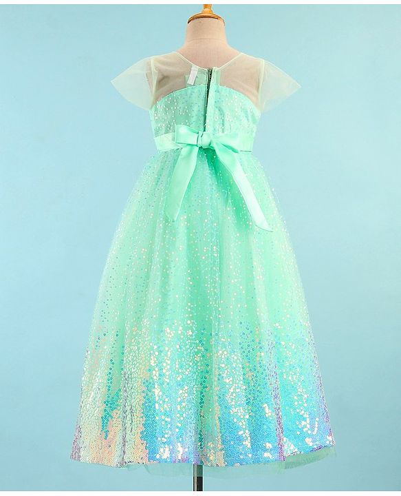 Babyhug Half Sleeves Gown with Sequin Detailing - Mint