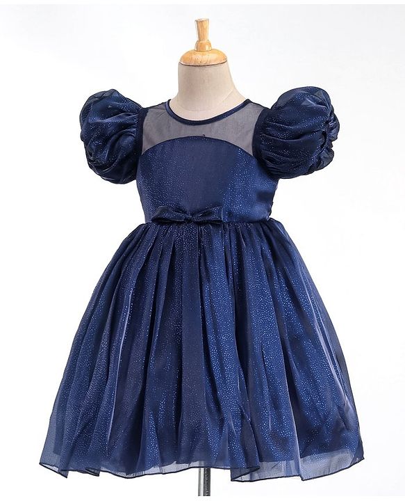 Babyhug  Balloon Sleeves Flouncy Party Frock Solid Colour - Navy Blue