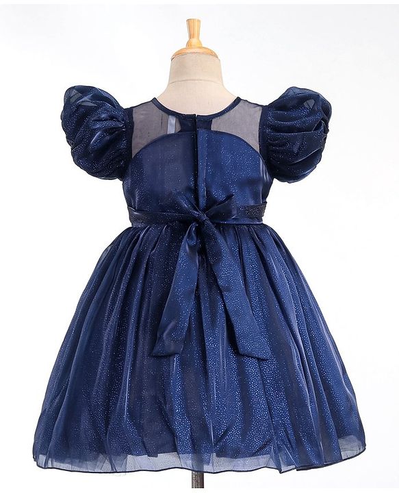 Babyhug  Balloon Sleeves Flouncy Party Frock Solid Colour - Navy Blue