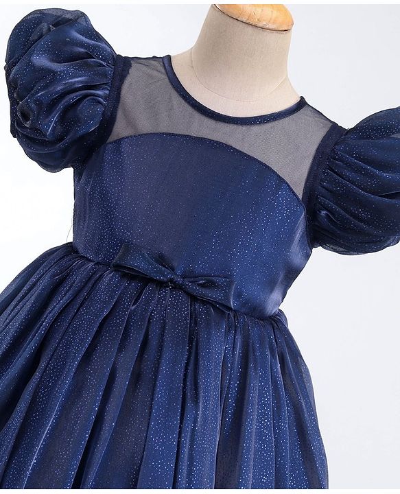 Babyhug  Balloon Sleeves Flouncy Party Frock Solid Colour - Navy Blue