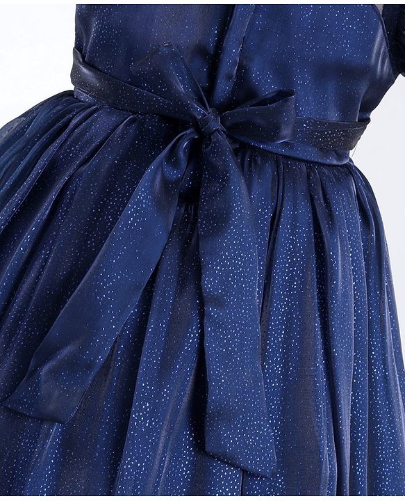 Babyhug  Balloon Sleeves Flouncy Party Frock Solid Colour - Navy Blue