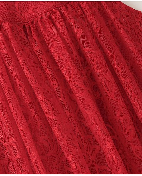 Babyhug Woven Sleeveless Party Frock with Lace Detailing - Red