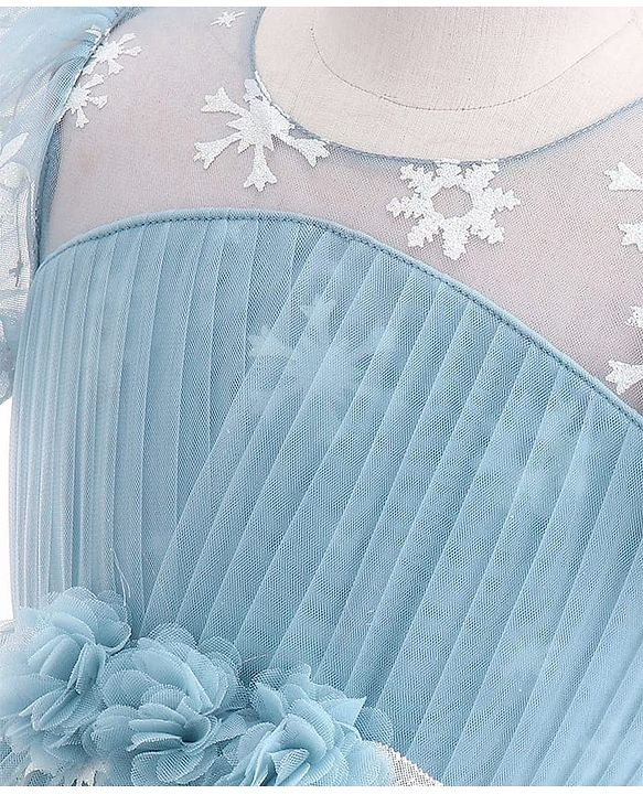 Babyhug Short Sleeves Snowflakes Printed with Corsage Frock - Frozen Blue