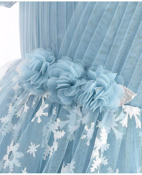 Babyhug Short Sleeves Snowflakes Printed with Corsage Frock - Frozen Blue
