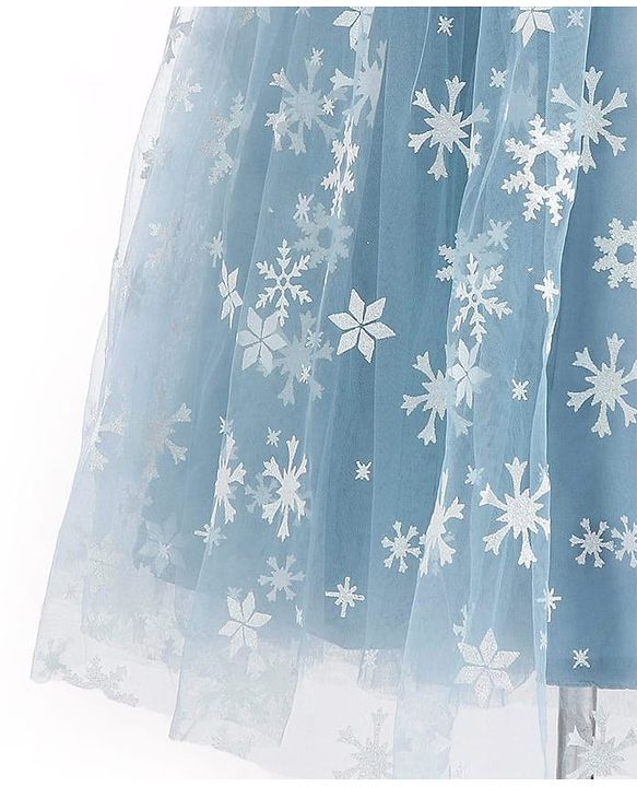 Babyhug Short Sleeves Snowflakes Printed with Corsage Frock - Frozen Blue