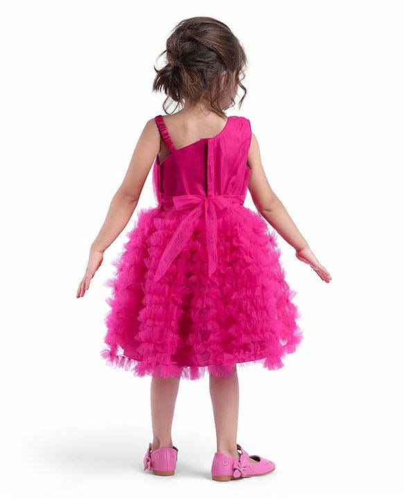 Babyhug Mesh Sleeveless Solid Color Party Frock - Fuchsia