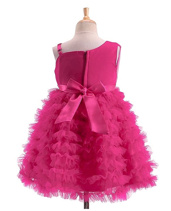 Babyhug Mesh Sleeveless Solid Color Party Frock - Fuchsia