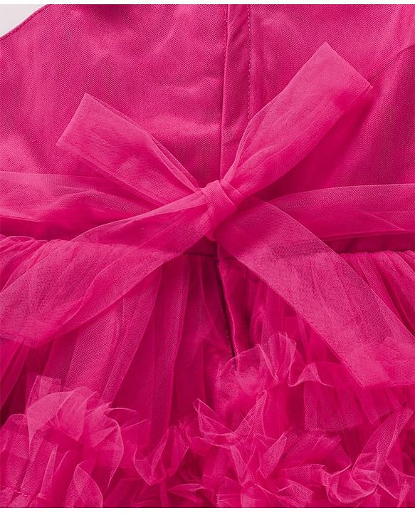 Babyhug Mesh Sleeveless Solid Color Party Frock - Fuchsia