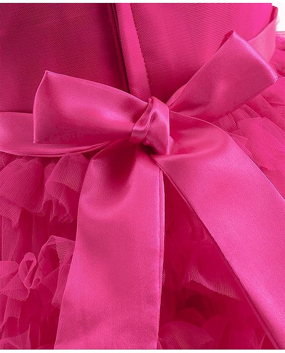 Babyhug Mesh Sleeveless Solid Color Party Frock - Fuchsia