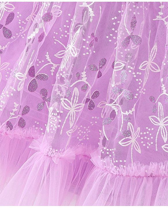 Babyhug Woven Sleeveless A Line Party Frock With Floral & Corsage - Lavender