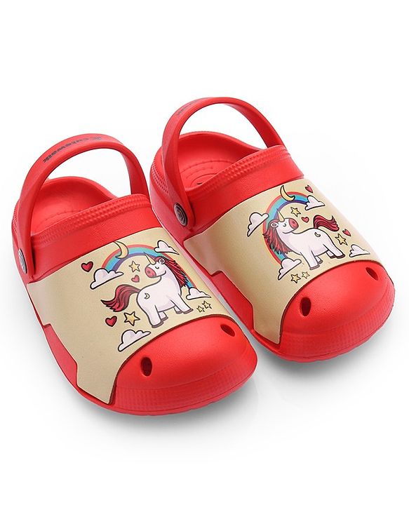 Cute Walk by Babyhug Clogs with Back Strap Unicorn Print - Red