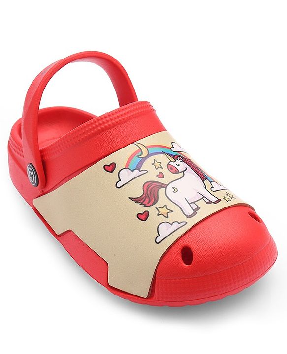 Cute Walk by Babyhug Clogs with Back Strap Unicorn Print - Red