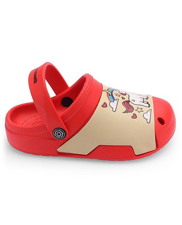 Cute Walk by Babyhug Clogs with Back Strap Unicorn Print - Red