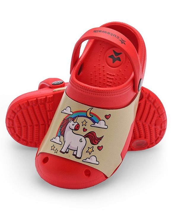 Cute Walk by Babyhug Clogs with Back Strap Unicorn Print - Red