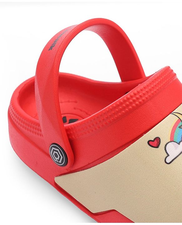 Cute Walk by Babyhug Clogs with Back Strap Unicorn Print - Red