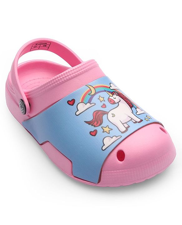 Cute Walk by Babyhug Clogs with Back Strap Unicorn Print - Pink