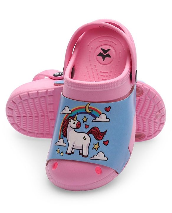 Cute Walk by Babyhug Clogs with Back Strap Unicorn Print - Pink