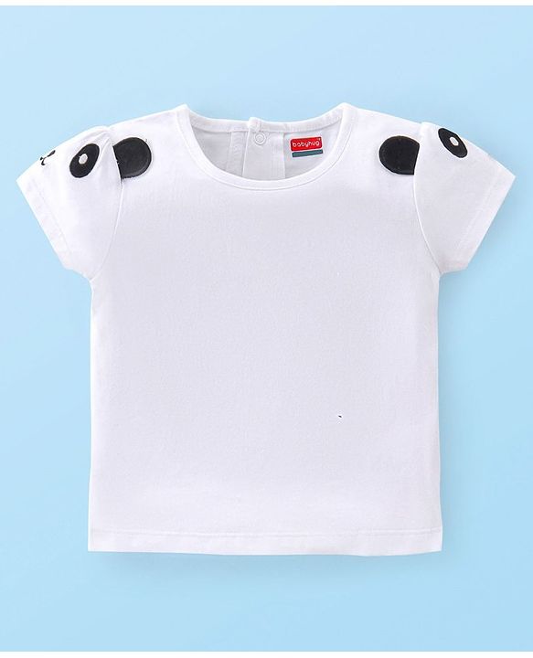 Babyhug 100% Cotton Knit Denim Frock With Half Sleeves Inner T-Shirt Panda Embroidery - Blue & White