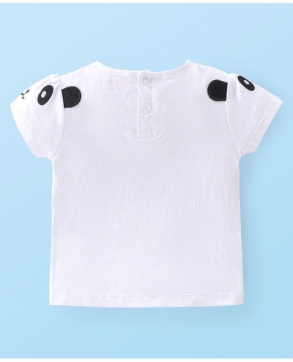 Babyhug 100% Cotton Knit Denim Frock With Half Sleeves Inner T-Shirt Panda Embroidery - Blue & White