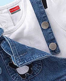 Babyhug 100% Cotton Knit Denim Frock With Half Sleeves Inner T-Shirt Panda Embroidery - Blue & White