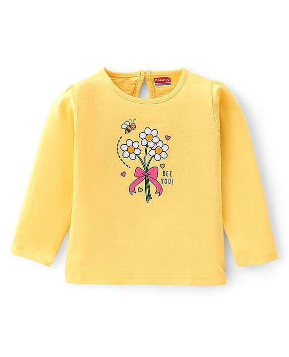 Babyhug 100% Cotton Knit Full Sleeves Top Floral Print - Yellow
