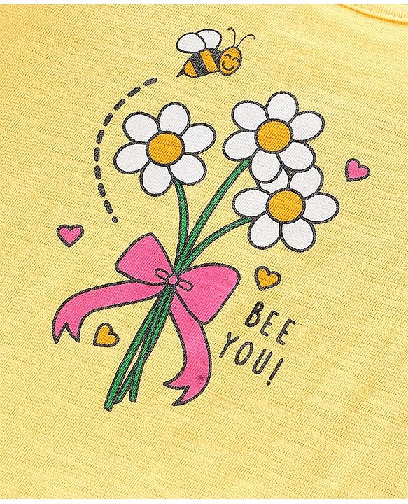 Babyhug 100% Cotton Knit Full Sleeves Top Floral Print - Yellow