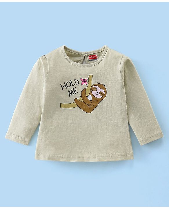Babyhug 100% Cotton Knit Full Sleeves Top Sloth Graphics - Olive Green