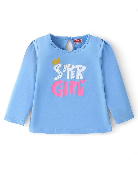 Babyhug Cotton Knit Full Sleeves Text Graphics T-Shirt - Blue