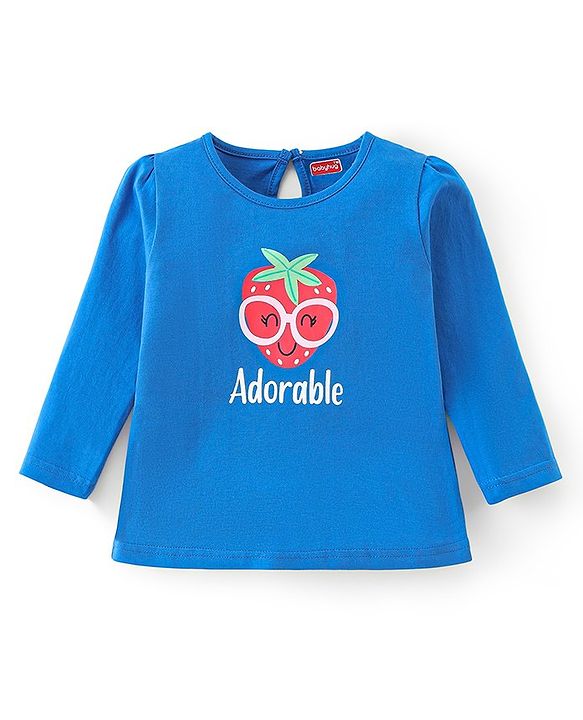 Babyhug Cotton Knit Full Sleeves T-Shirt with Strawberry Graphics-Blue