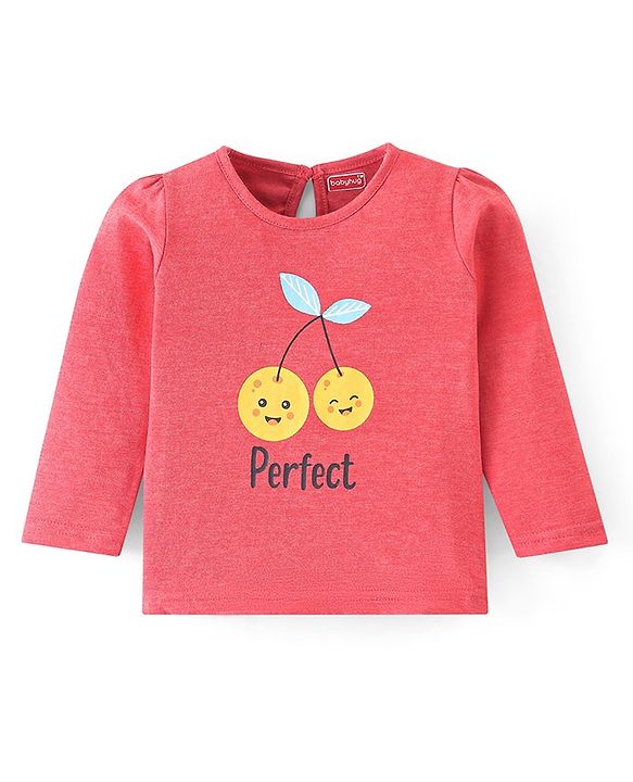 Babyhug 100% Cotton Knit Full Sleeves Top Berry Graphics - Red