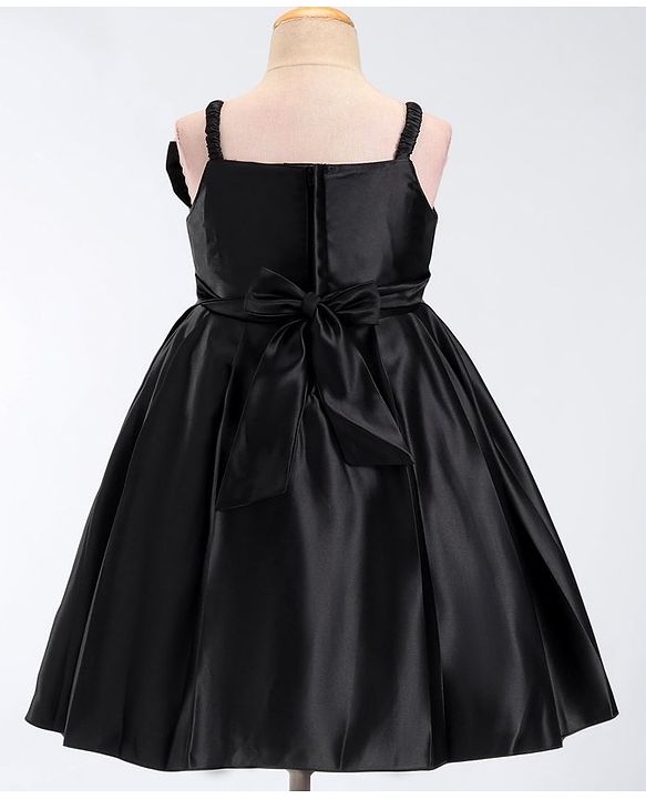 Babyhug Sleeveless Satin Party Frock with Sequinned Bow -Black
