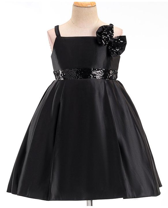 Babyhug Sleeveless Satin Party Frock with Sequinned Bow -Black