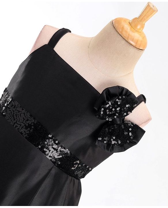 Babyhug Sleeveless Satin Party Frock with Sequinned Bow -Black