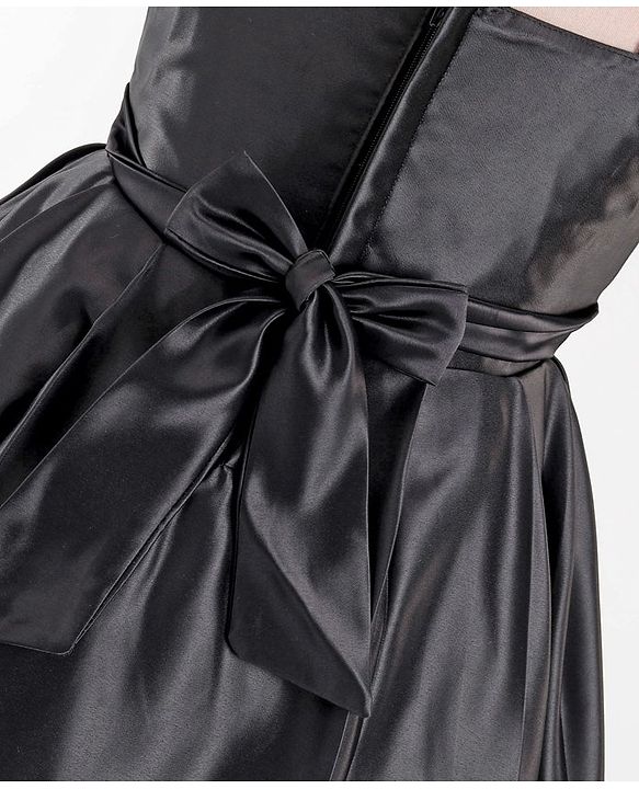 Babyhug Sleeveless Satin Party Frock with Sequinned Bow -Black
