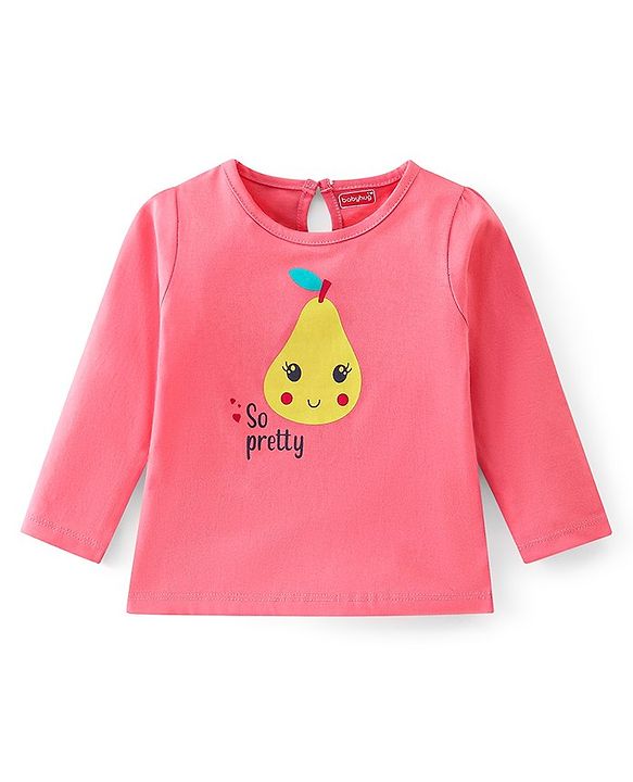 Babyhug Cotton Knit Full Sleeves Pear Graphics T-Shirt - Pink