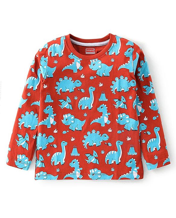 Babyhug Cotton Knit Full Sleeves Striped & Dino Printed T-Shirts Pack of 3 - Multicolour