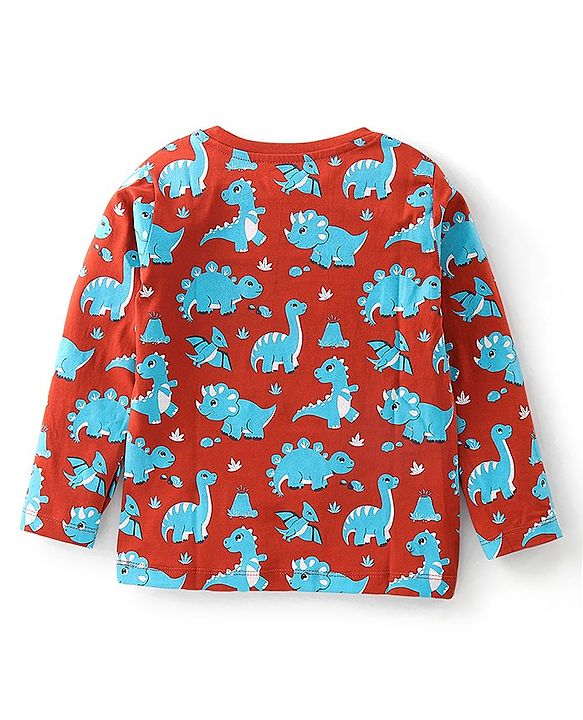 Babyhug Cotton Knit Full Sleeves Striped & Dino Printed T-Shirts Pack of 3 - Multicolour