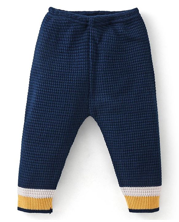 Babyhug Full Sleeves Baby Sweater Set - Yellow & Navy Blue