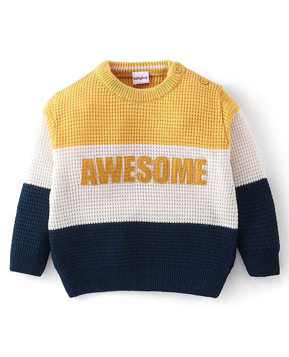 Babyhug Full Sleeves Baby Sweater Set - Yellow & Navy Blue