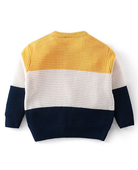 Babyhug Full Sleeves Baby Sweater Set - Yellow & Navy Blue