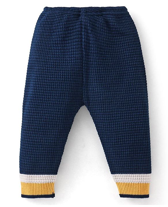 Babyhug Full Sleeves Baby Sweater Set - Yellow & Navy Blue