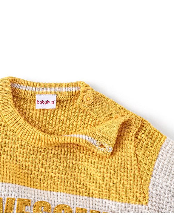 Babyhug Full Sleeves Baby Sweater Set - Yellow & Navy Blue