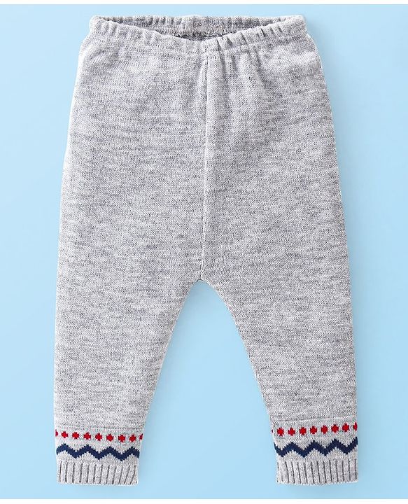 Babyhug Knitted Full Sleeves Reindeer Design Sweater & Pajama Set - Grey